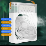 9-inch portable mist fan with LED night light on desk