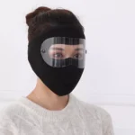 Windproof winter full face mask with removable anti-fog goggles in black