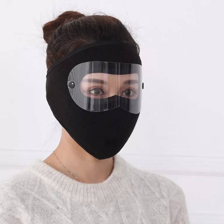 Windproof winter full face mask with removable anti-fog goggles in black