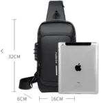 Black multifunction anti-theft USB charging crossbody shoulder bag front view
