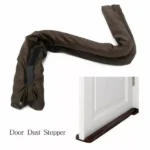 Twin door foam draft protector installed on door bottom in brown color