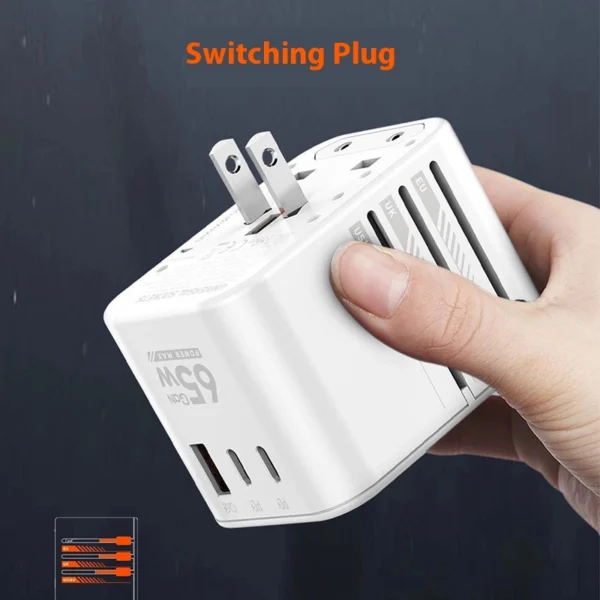 Gallium Nitride PD65W Fast Charging Travel Plug Converter