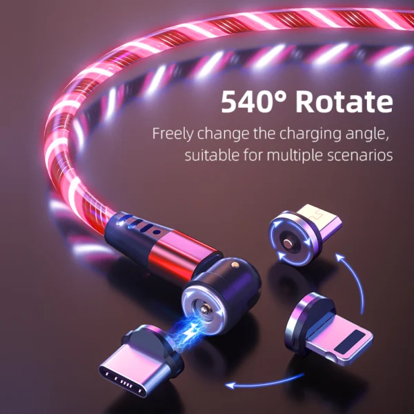 540° Rotating LED Magnetic Charging Cable 3A Fast Charge