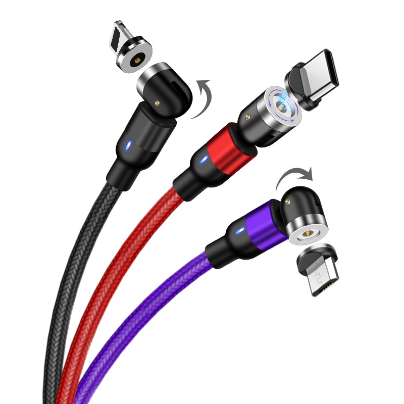 Rotating magnetic charging cable black with metal connector