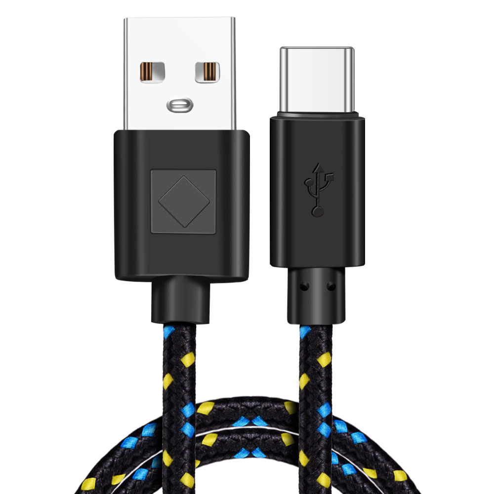Braided nylon USB Type-C cable black color 1 meter
