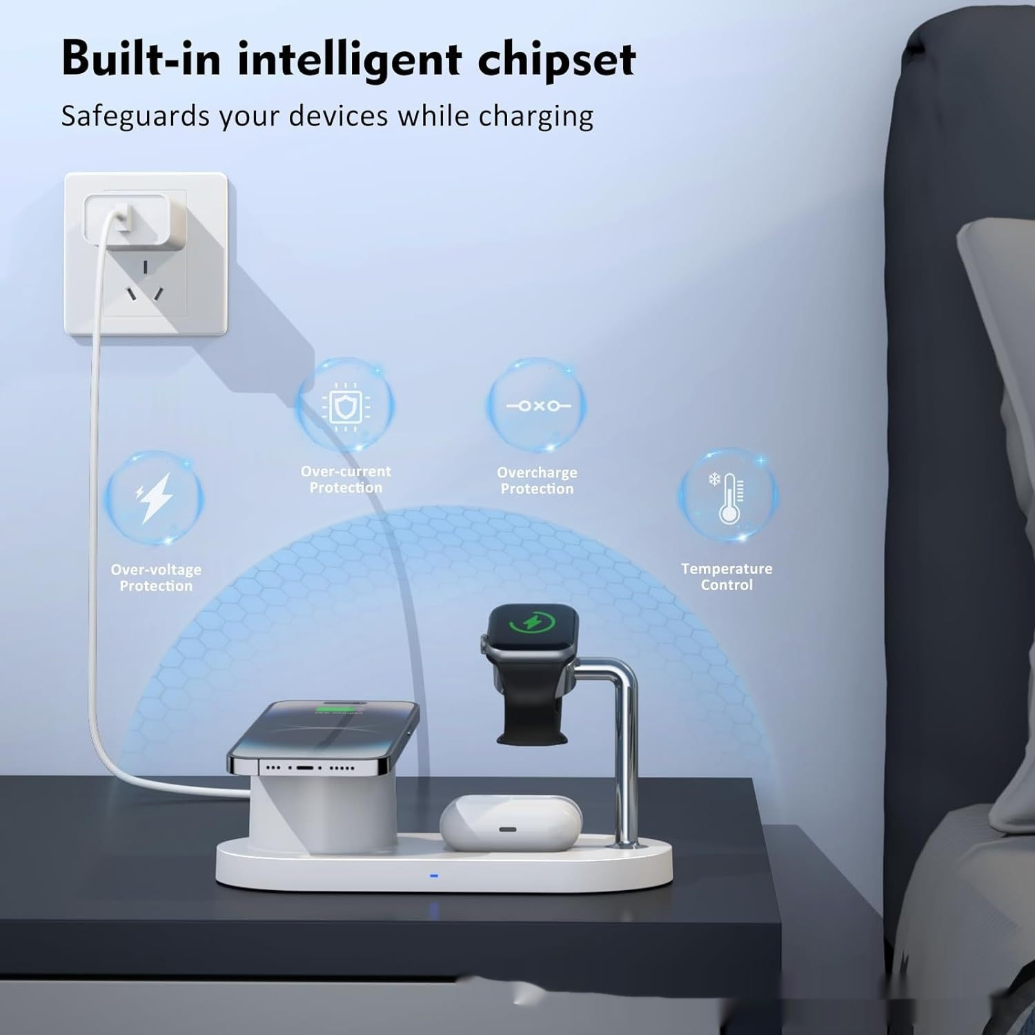 Three-in-one vertical magnetic wireless charger white angle