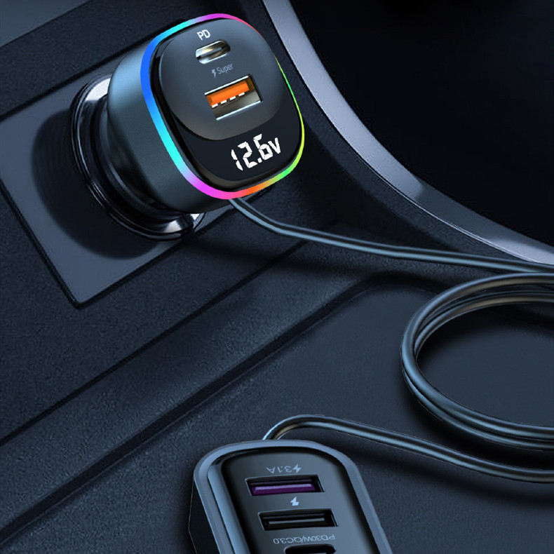 Multi-function black car charger super fast charge front view