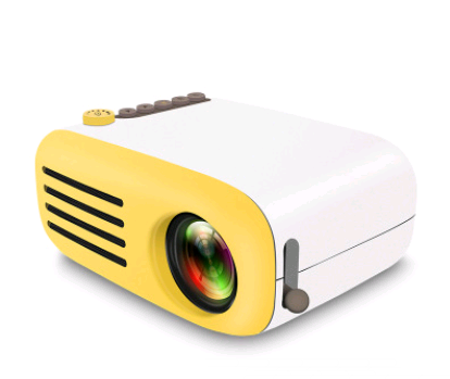 Mini LED pocket projector front view with home setup