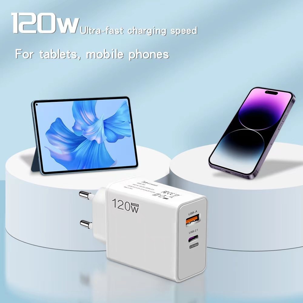 White fast charge mobile phone charger front view