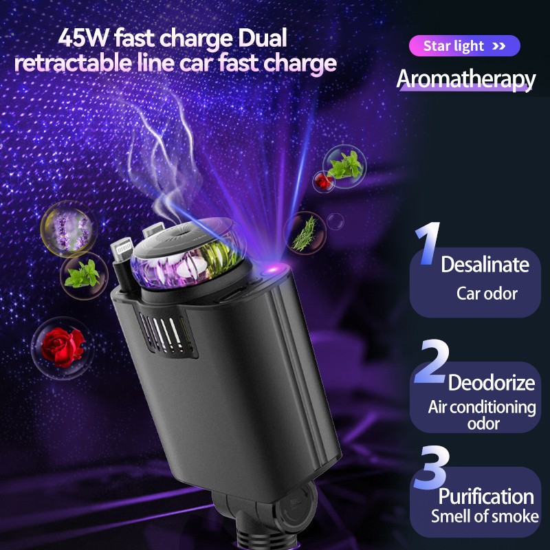 Multifunctional purple light car phone charger front view
