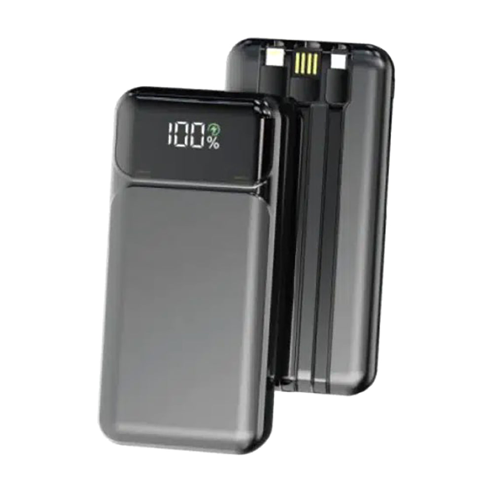 Aspor 10000mAh Power Bank with Built-In Cables Black