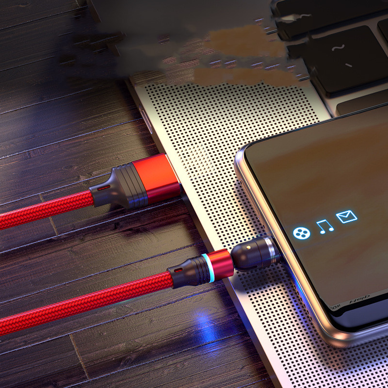 540 degree rotating magnetic suction charging cable close-up