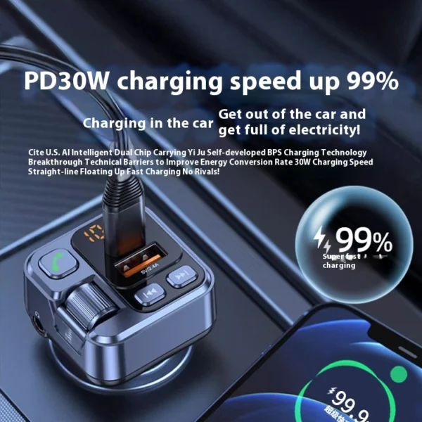 MP3 Player Bluetooth Receiver Car Charger with Fast Charging