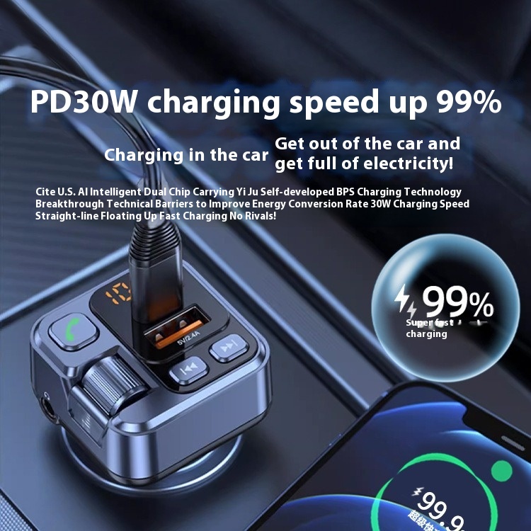 MP3 player Bluetooth receiver car charger front view with LED display