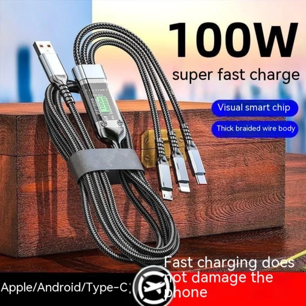 Three-in-One 6A Super Fast Charge Mobile Data Cable