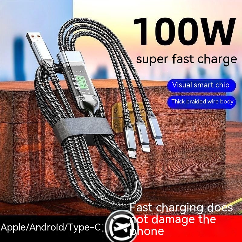 Three-in-One 6A Super Fast Charge Mobile Data Cable