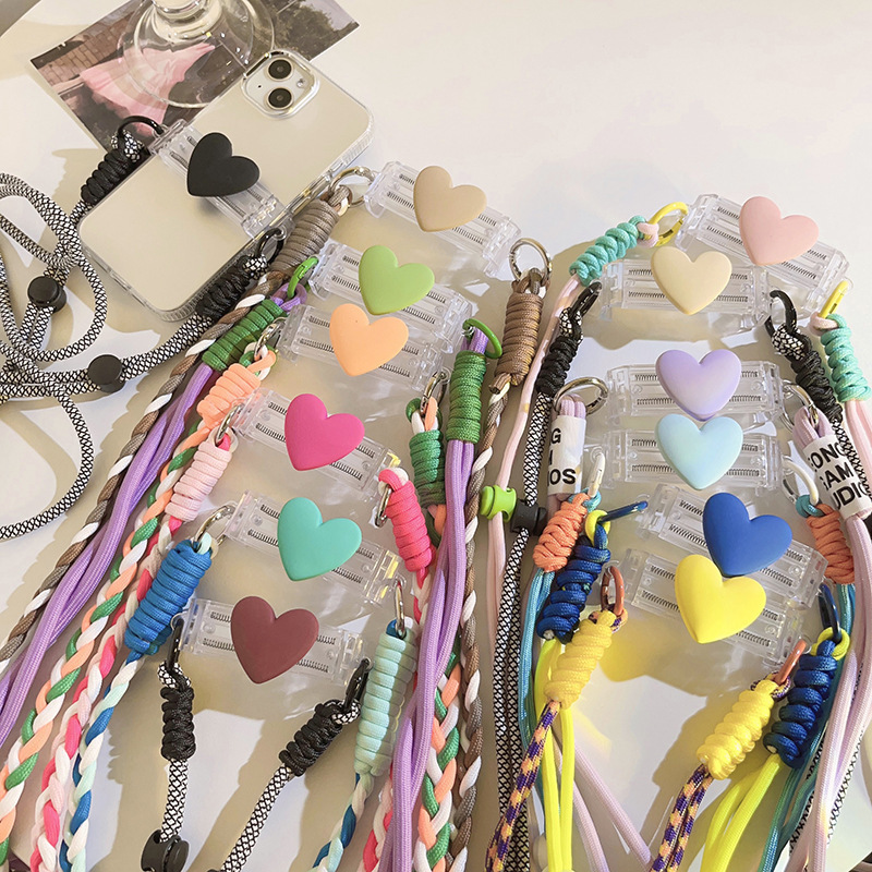 Small love-shaped back splint phone lanyard in vibrant colors