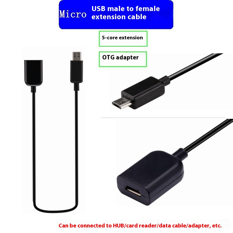 Android Micro USB Male to Female 5-Core Extension Cable 1m