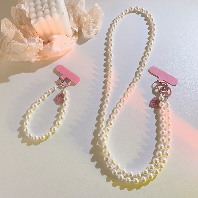 Love Hanging Pearl Crossbody Chain Wristband Mobile Lanyard
