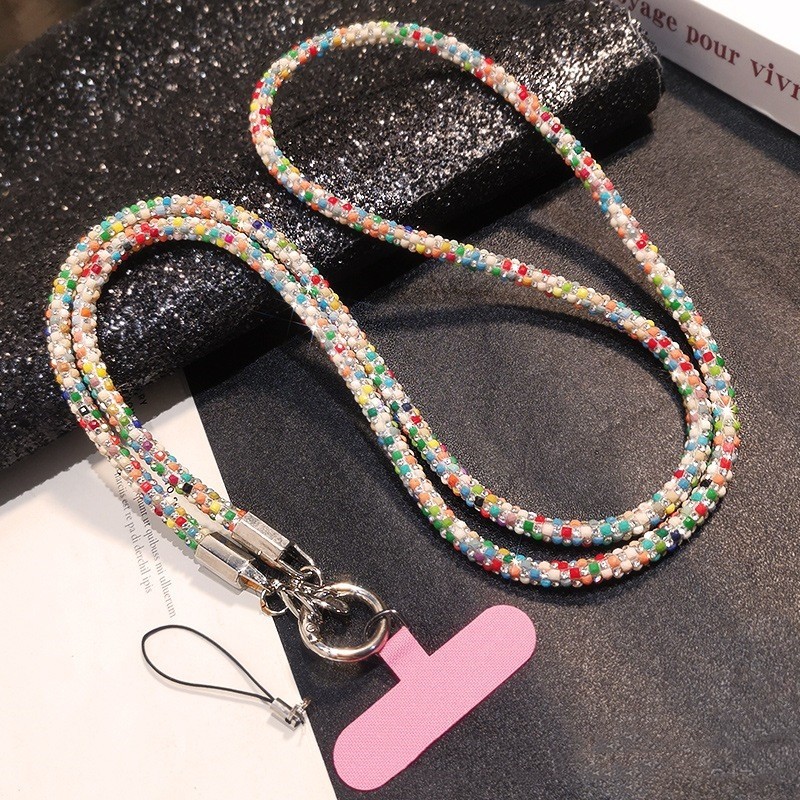 Rhinestone mobile phone lanyard crossbody colorful style front view