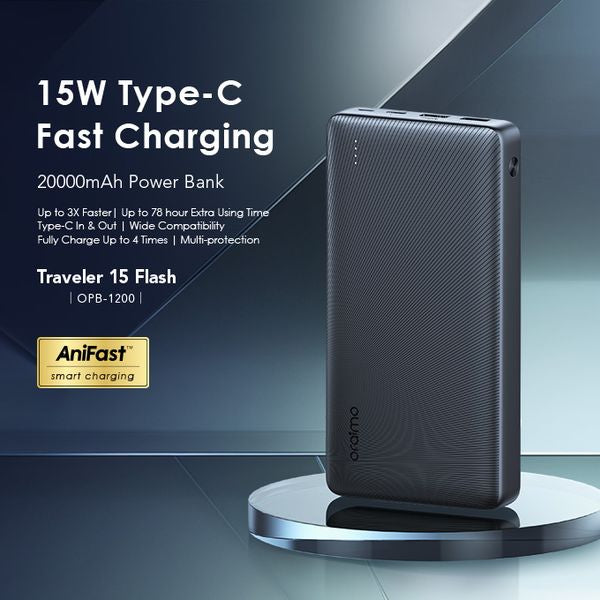 Oraimo Traveler 15W Dual Input Power Bank 20,000mAh Black
