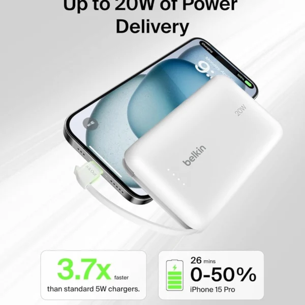 Belkin 10000mAh Power Bank PD 20W with Built-in USB-C Cable