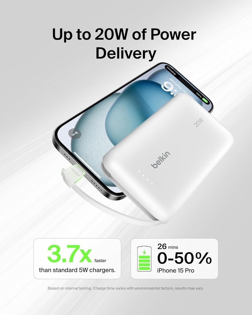 Belkin 10000mAh Power Bank PD 20W with Built-in USB-C Cable