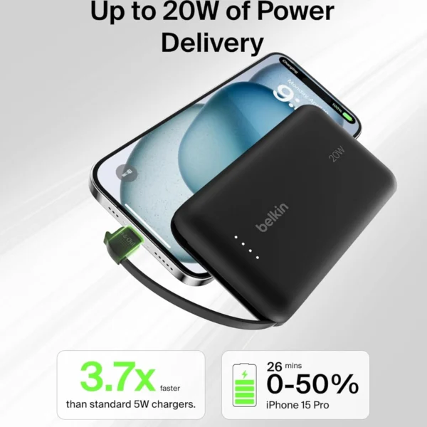 Belkin 10000mAh Power Bank PD 20W with USB-C Cable Black