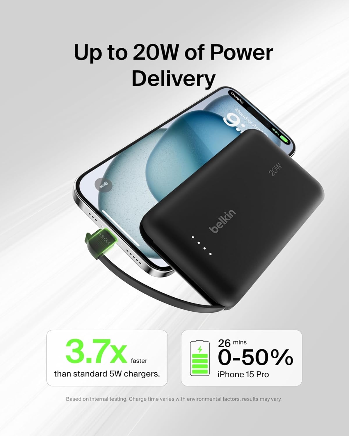 Belkin 10000mAh Power Bank PD 20W with USB-C Cable Black