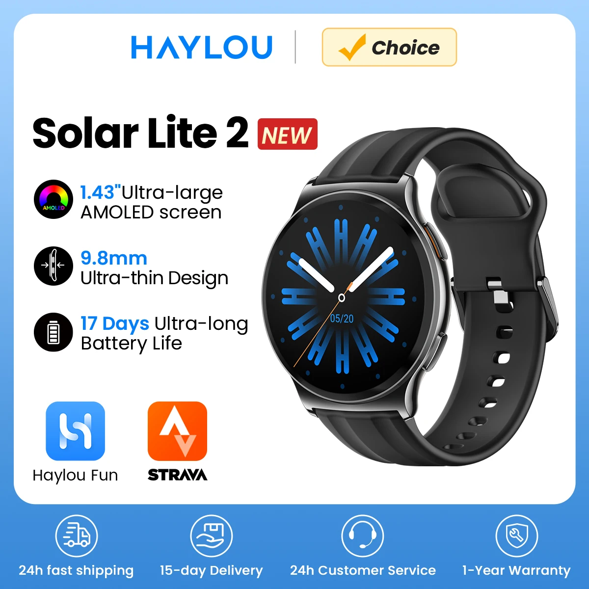 Haylou Solar Lite 2 Smartwatch 1.43'' AMOLED 150+ Modes