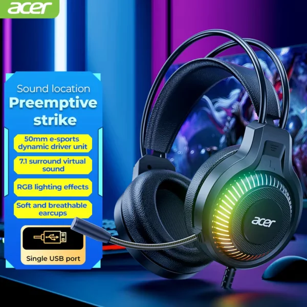 Acer OHW 303 Wired RGB Earphones with Mic and ANC