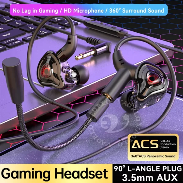 VAORLO Wired In-Ear Gaming Headphones with Dual Mic
