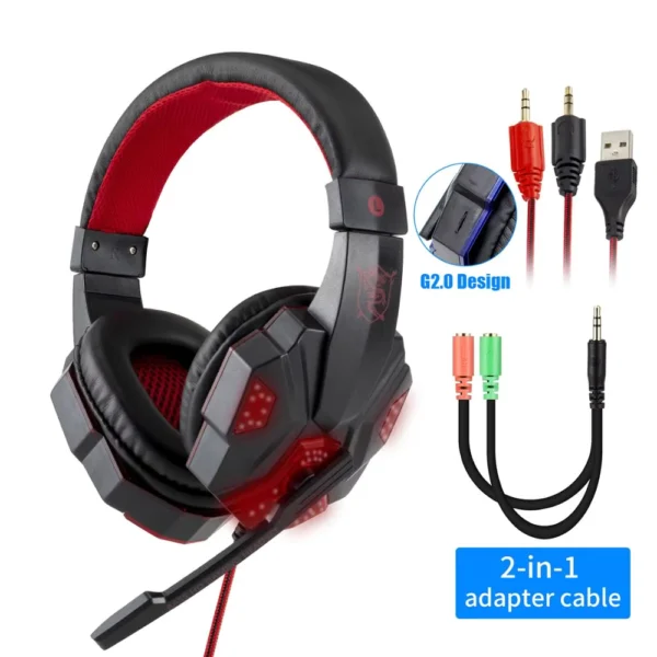 Wired LED Gaming Headphones with Microphone for PC PS4 Xbox