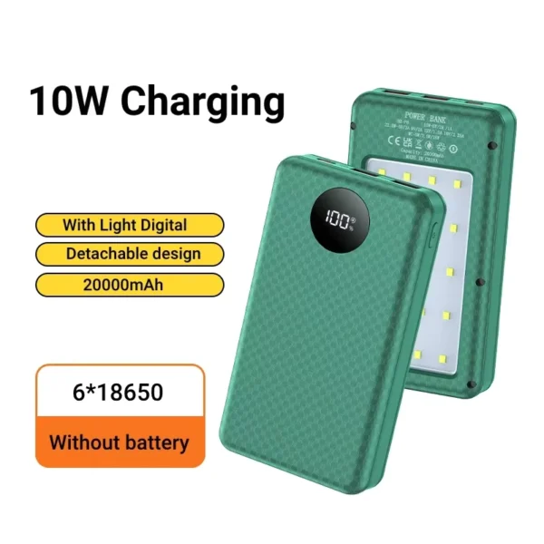 6x18650 Power Bank Case with Dual USB & Type-C Charge
