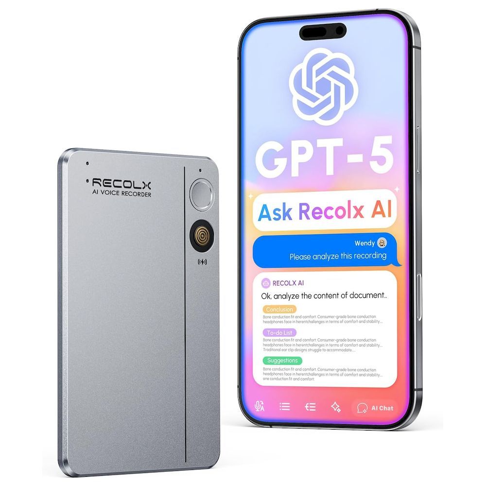 Recolx AI Voice Recorder with GPT-5 Transcription & Analysis