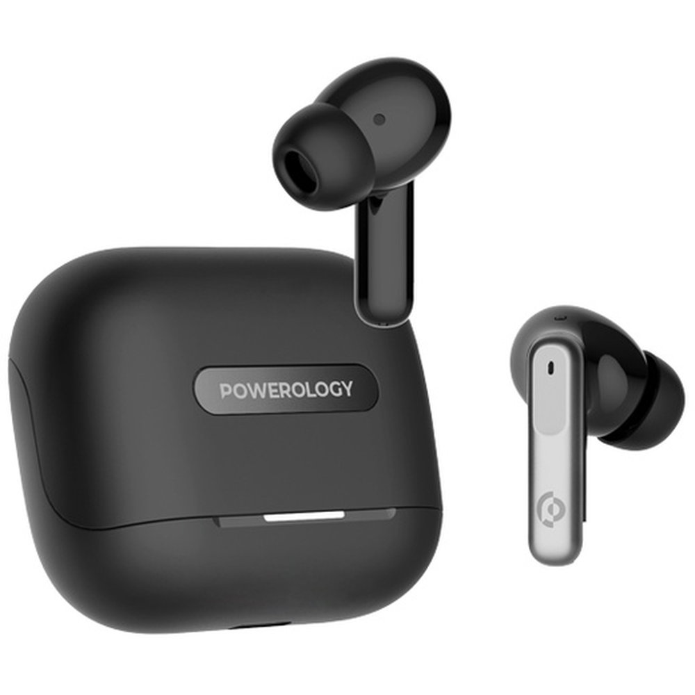Powerology Hybrid ANC+ENC 6-Mic True Wireless Earbuds Black