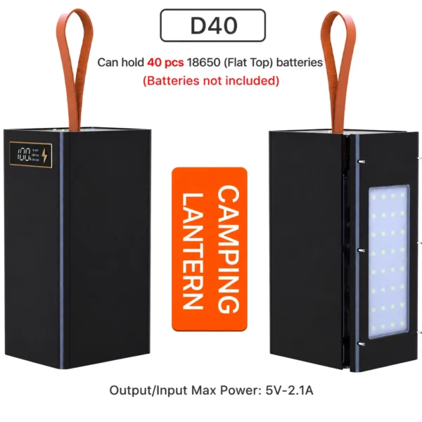 Detachable 40 Slots 18650 Power Bank Case Kit with Dual Input