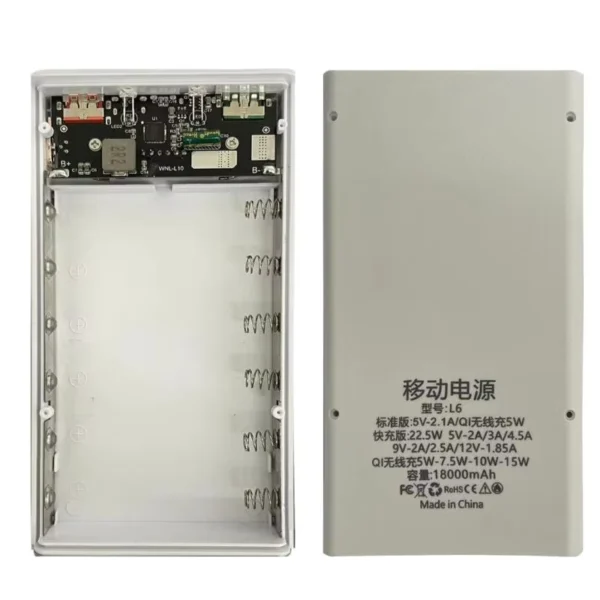 6x18650 Battery Power Bank Shell DIY Case with Quick/Wireless Charging