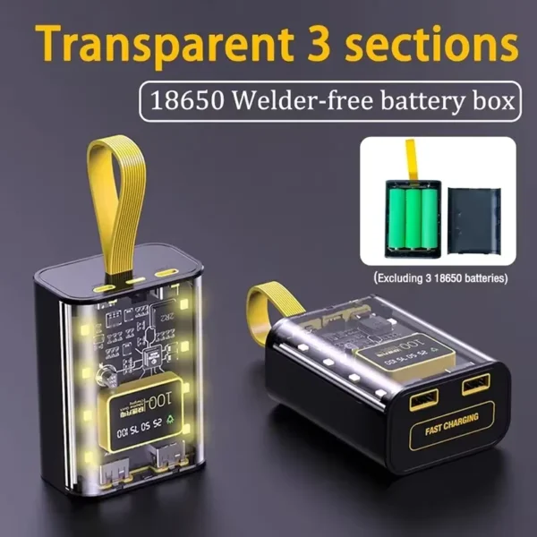 3x18650 DIY Power Bank Case with Dual USB & Night Light