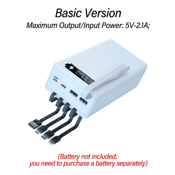 Detachable 12-Cell 18650 DIY Power Bank Case with Fast Charging