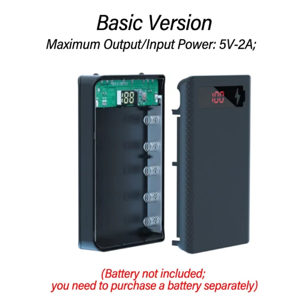 5 Cells 18650 DIY Power Bank Kit with Detachable Shell