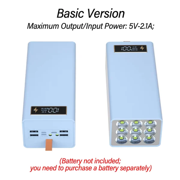 21 Cells 18650 DIY Power Bank Case Kit with Flashlight