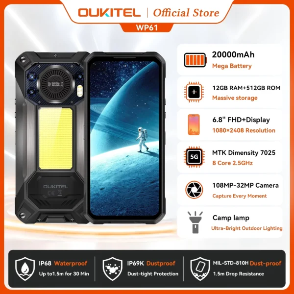 OUKITEL WP61 5G Rugged Phone 36GB+512GB 108MP Cam