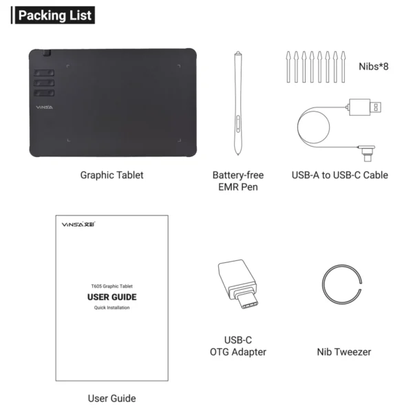 VINSA T1161 Ultra-thin Graphics Drawing Tablet with Stylus