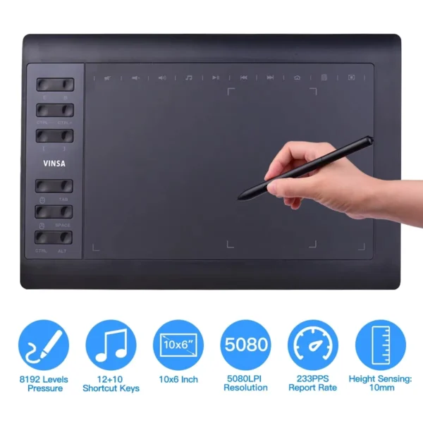 10x6 Inch Graphics Drawing Tablet with 22 Shortcut Keys