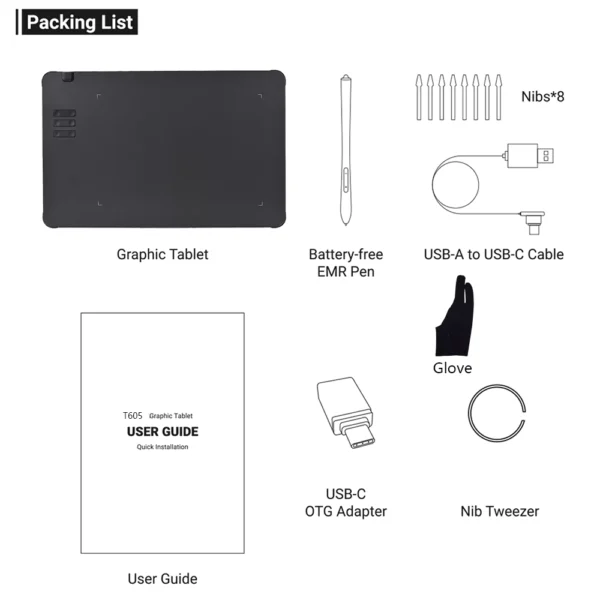 T1161 Graphics Tablet with Battery-free Stylus & 8192 Pressure Levels