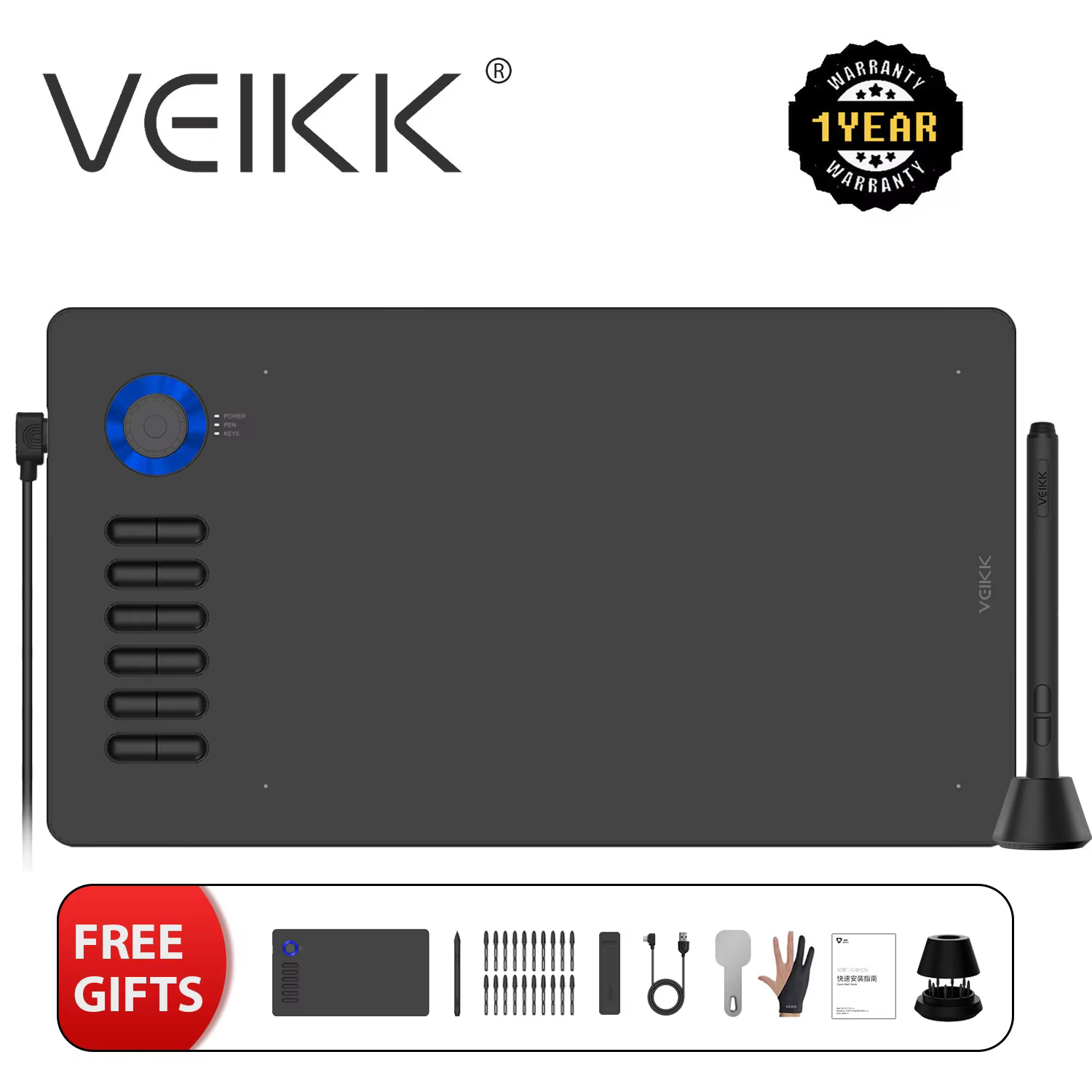VEIKK A15PRO Digital Drawing Tablet with Rechargeable Pen product image