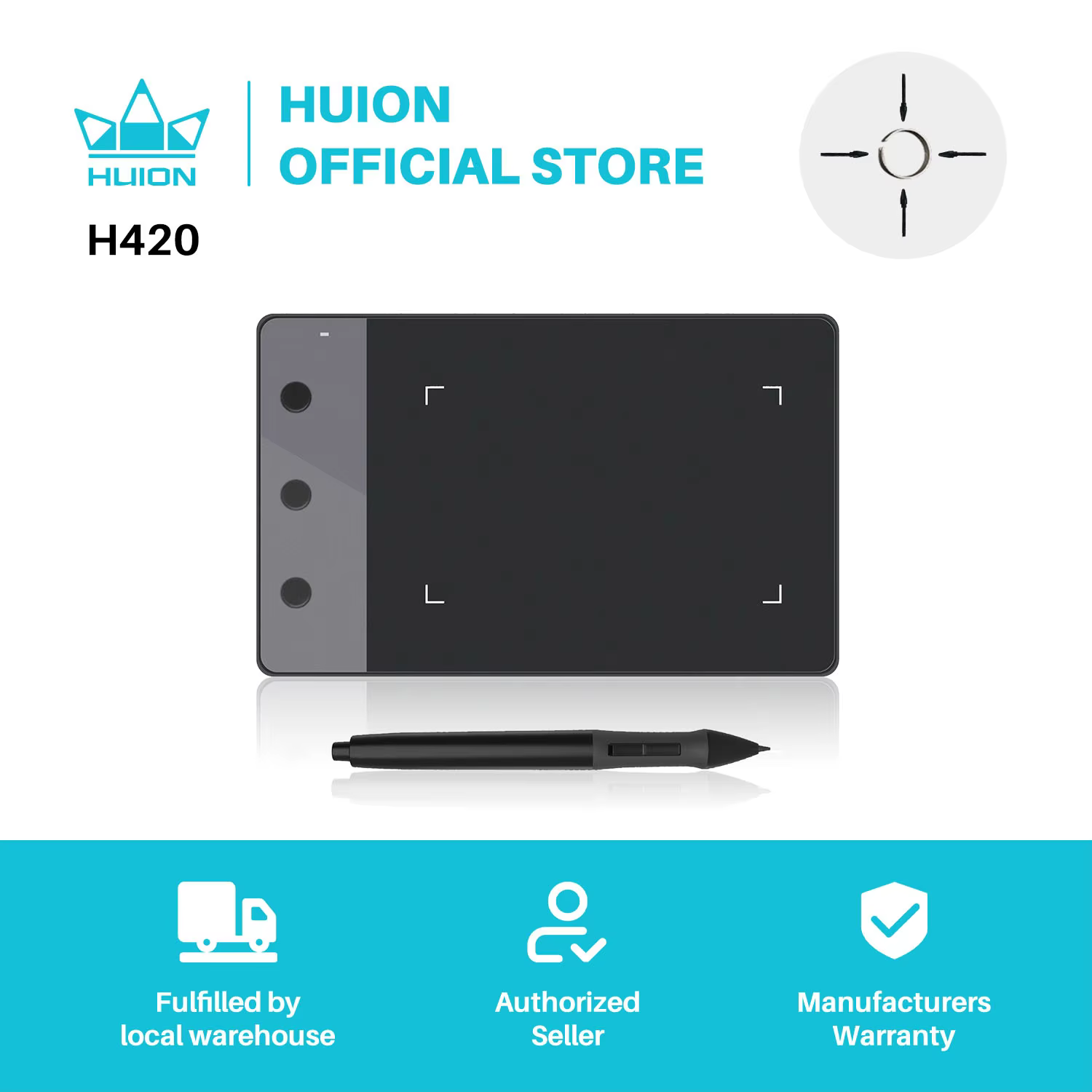 HUION H420 USB Digital Pen Graphics Tablet Black product image