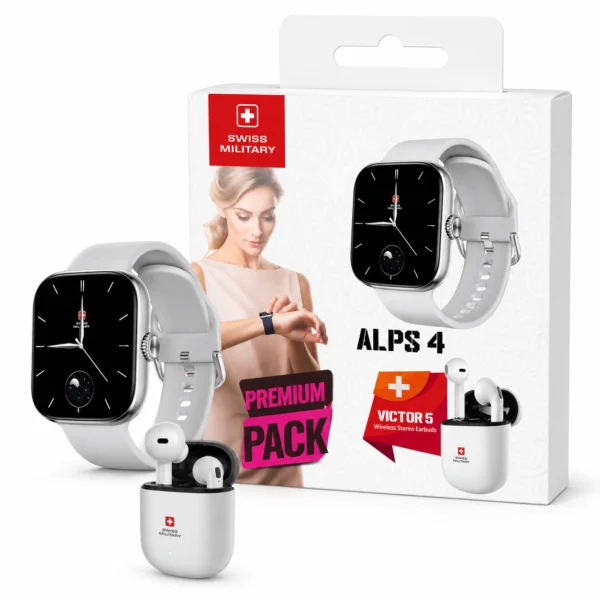 Swiss Military ALPS 4 Smartwatch with Victor 5 Earbuds White