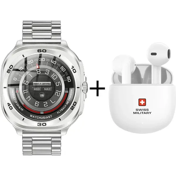Swiss Military DOM7 Smartwatch with Gun Metal Steel Strap Bundle